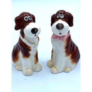 Dogs Salt and Pepper Shakers Mr. & Mrs. Brown White Pearls and Bow Tie